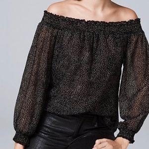 White House Black Market Black Burnout Velvet Off Shoulder Long Sleeve Top Large